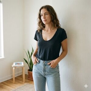 James Perse Scoop Neck Top Womens 2 Medium Black Cotton Modal Minimalist